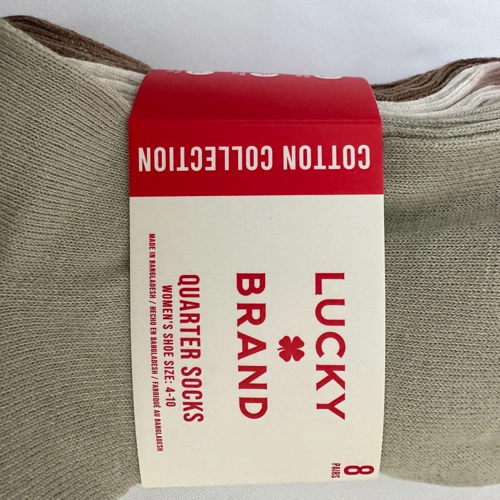 Lucky Brand Women Cotton Collection Quarter Socks 8 Pack Beige Tan Size 4-10